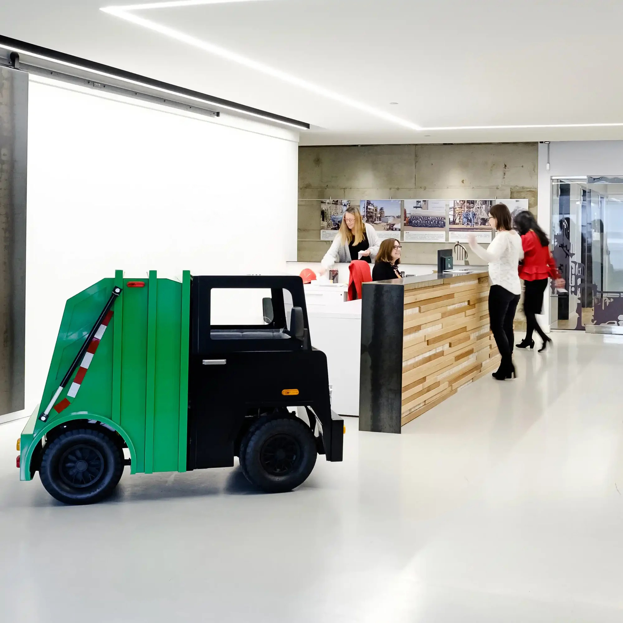 A model waste truck in the reception area of our premises