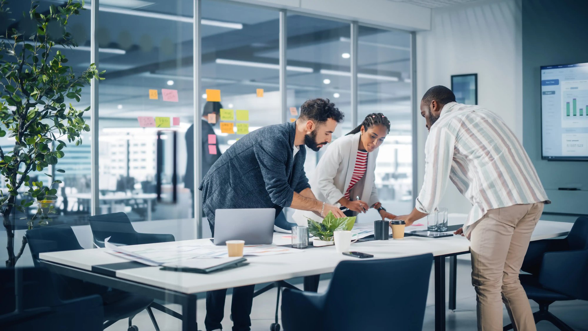 a group of people in an office